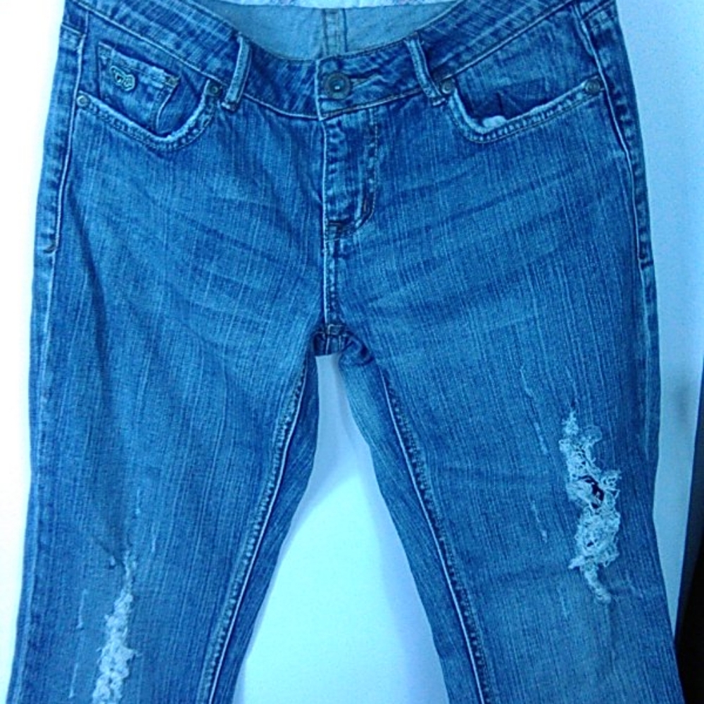 C7P Jeans Laguna Beach Women's 9- 31 x 33 Chip + Pepper Prod Flare Bl Denim EUC